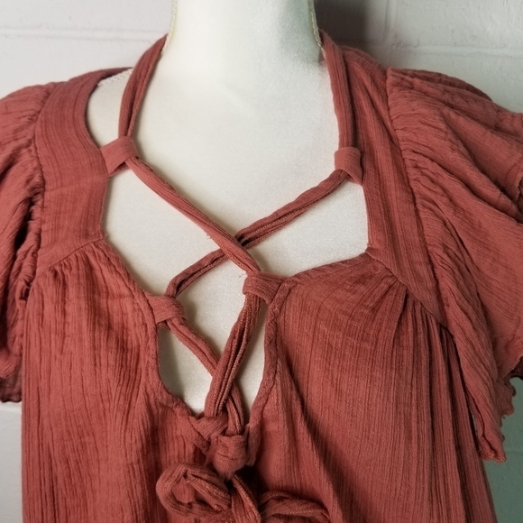 Free People angel flutter cross tie gauzy short sleeve top - Picture 5 of 14
